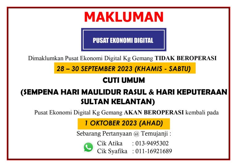 NOTIS CUTI HARI MAULIDUR RASUL DAN HARI KEPUTERAAN NEGERI KELANTAN 28-30 SEPT 2023 page-0001
