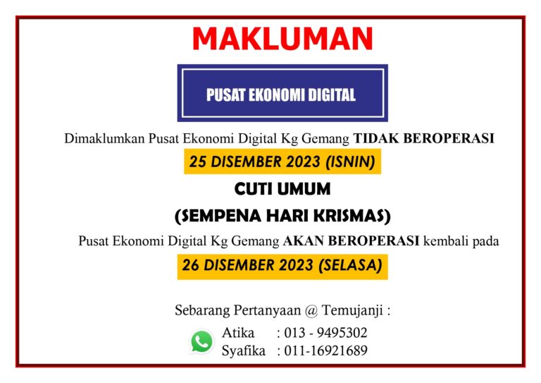 NOTIS CUTI HARI KRISMAS 25 DISEMBER 2023